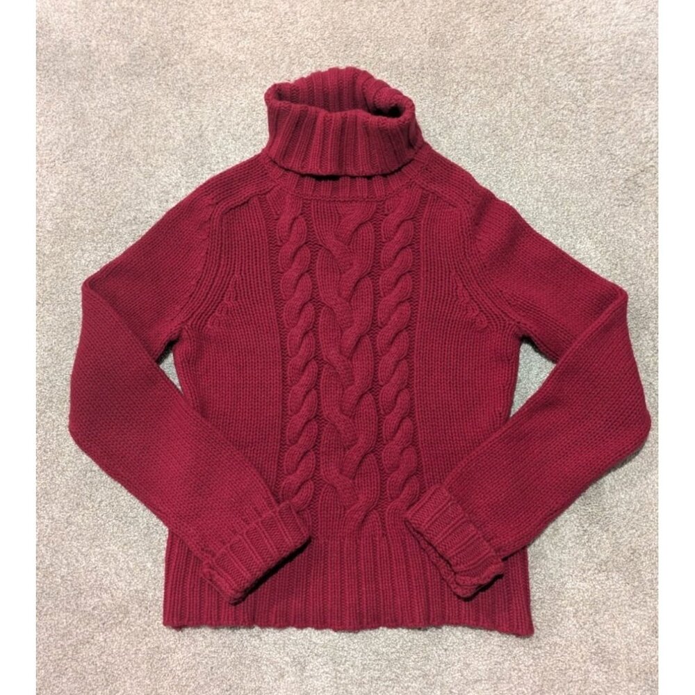 Express Womens Cable Knit Turtleneck Sweater Medium Wool Cashmere Red Cable Knit